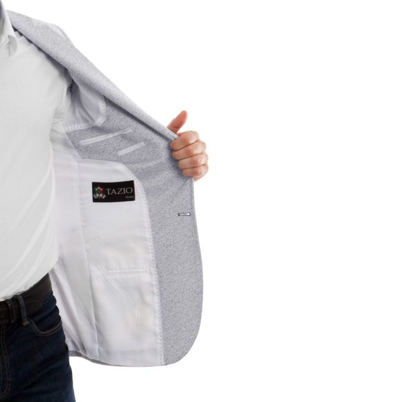 Men's Textured Blue Lavender Blazer Jacket by Tazio - Picture 7 of 8